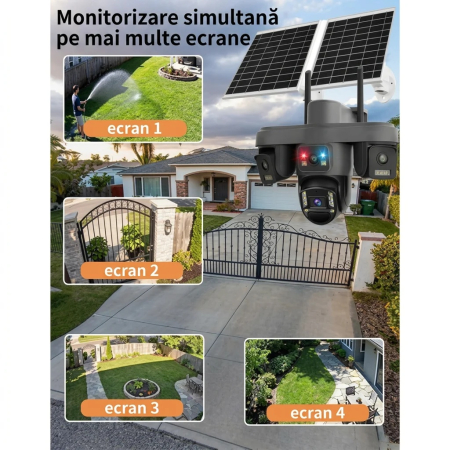 Camera de Supraveghere 4G Solara cu 4 Lentile, 2 Panouri Solare, PTZ 355°, 12MP, AOV, Detectare Uman, Vedere Nocturna Color, IP66, [3]