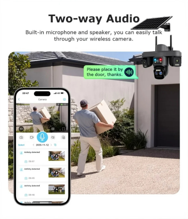 Camera de Supraveghere 4G Solara cu 4 Lentile, 2 Panouri Solare, PTZ 355°, 12MP, AOV, Detectare Uman, Vedere Nocturna Color, IP66, [7]