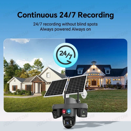 Camera de Supraveghere 4G Solara cu 4 Lentile, 2 Panouri Solare, PTZ 355°, 12MP, AOV, Detectare Uman, Vedere Nocturna Color, IP66, [1]