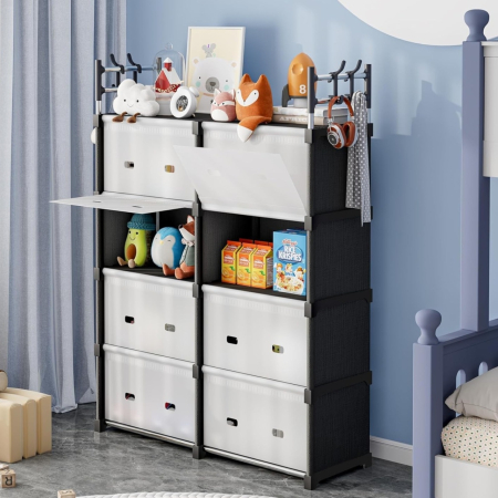 NOUTATI - Dulap Organizator Modular 123x84x32cm, cu 8 Compartimente și Uși Rabatabile, Cadru Metalic