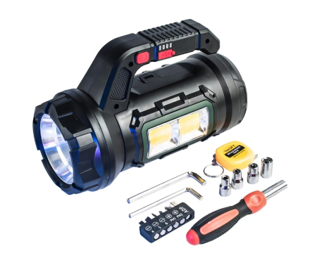 Lanterne - Lanterna Led 18W multifunctionala, Set Scule incluse, acumulator reincarcabil USB Type C, 5 moduri iluminare, avertizare luminoasa, leduri stare incarcare baterie, negru