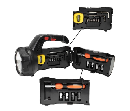 Lanterna Led 18W multifunctionala, Set Scule incluse, acumulator reincarcabil USB Type C, 5 moduri iluminare, avertizare luminoasa, leduri stare incarcare baterie, negru [4]