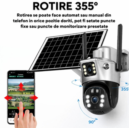 PACHET 2 X CAMERA DE SUPRAVEGHERE DUBLA CU PANOU SOLAR CARTELA SIM 4G [5]
