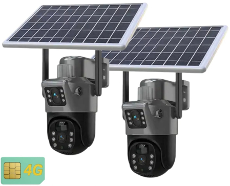 Camere Supraveghere - PACHET 2 X CAMERA DE SUPRAVEGHERE DUBLA CU PANOU SOLAR CARTELA SIM 4G