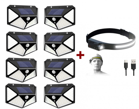 LAMPI SOLARE☀️ - PACHET SET 8 LAMPI SOLARE 100 LED + LANTERNA CAP SENZOR MISCARE
