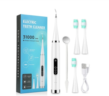 NOUTATI - Periuta de dinti electrica, De inalta frecventa, Sonica, Pentru indepartarea tartrului, Multe moduri de curatare, 3 capete inlocuibile, Alb