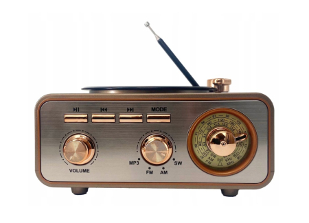 NOUTATI - Radio Retro, Meier, Las Vegas, Suport Fm, Am, Sw, Conexiune Usb, Cititor Carduri Microsd, Suport Bluetooth, 15, 5 Cm X 16, 5 Cm X 9 Cm, Aurit