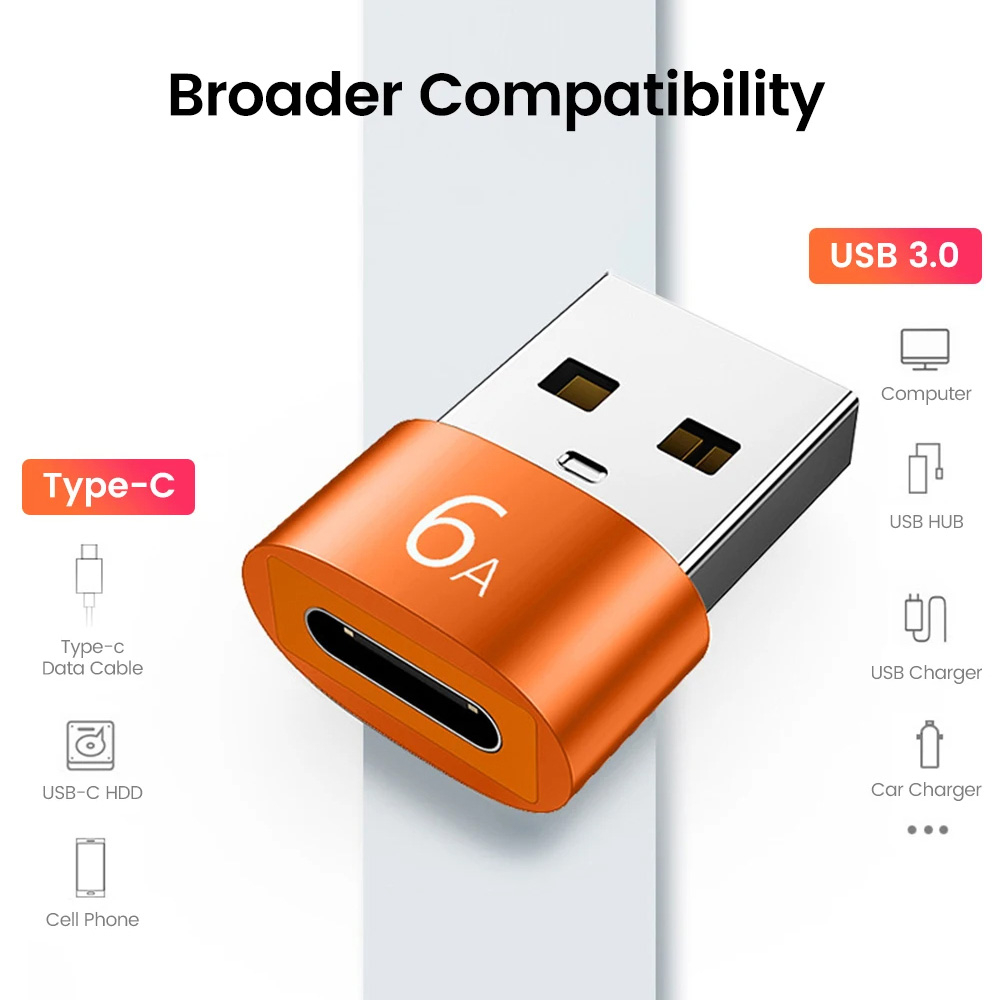 Adaptor USB-C la USB-A, 6A, Aluminiu - Techsuit HyperPort (A4) - Black / Orange [6]
