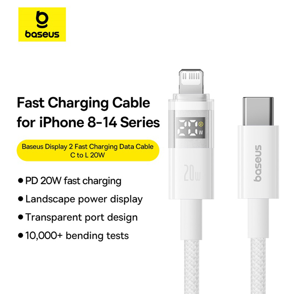Cablu de Date cu Afisaj Digital, Type-C la Lightning, 20W, 2m - Baseus Display 2 (P10382703211-01) - Moon White [4]