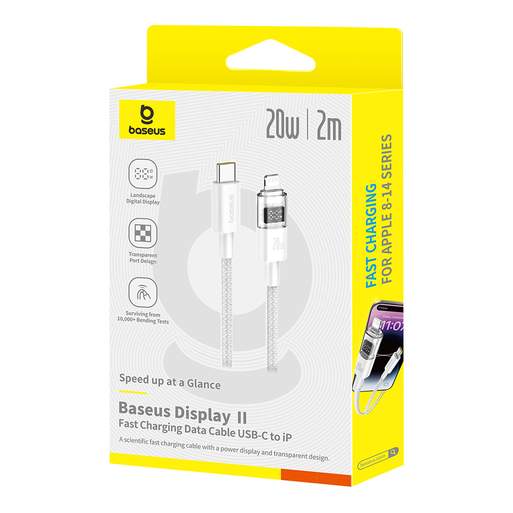 Cablu de Date cu Afisaj Digital, Type-C la Lightning, 20W, 2m - Baseus Display 2 (P10382703211-01) - Moon White [7]