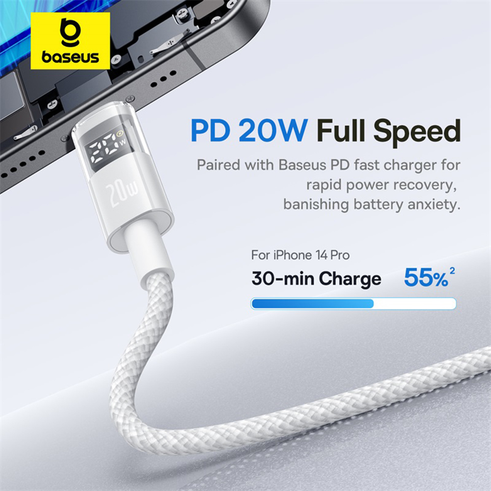 Cablu de Date cu Afisaj Digital, Type-C la Lightning, 20W, 2m - Baseus Display 2 (P10382703211-01) - Moon White [5]