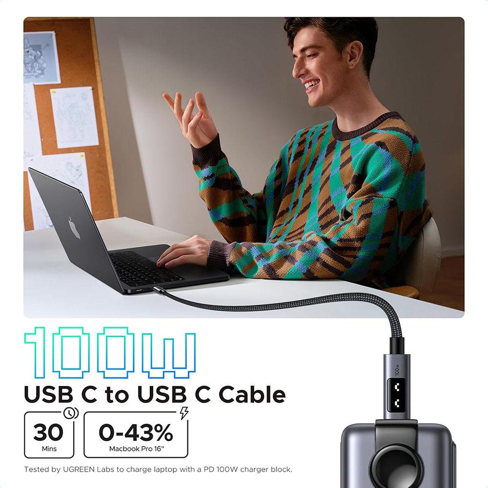 Cablu Ugreen USB-C la USB-C 100W 0.5m Space Gray [3]