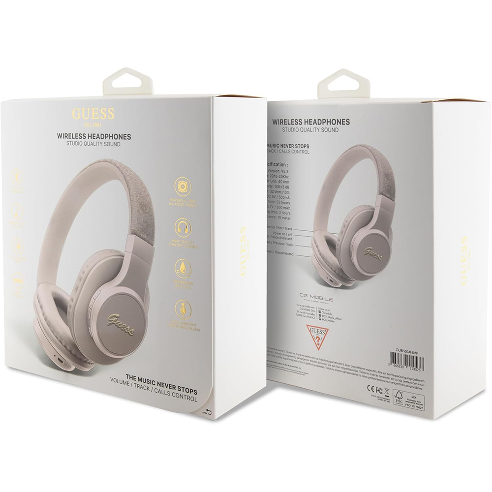 Casti Over-ear, Micro USB, Bluetooth 5.3, 300mAh, IPX4, 40mm - Guess 4G Script (GUBH604GEMP) - Pink [5]