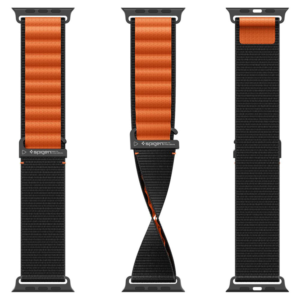 Curea pentru Apple Watch 6 / 7 / 8 / 9 / 10 / SE / SE 2 / Ultra / Ultra 2 (44/45/46/49mm) - Spigen WBF1 - Black / Orange [10]