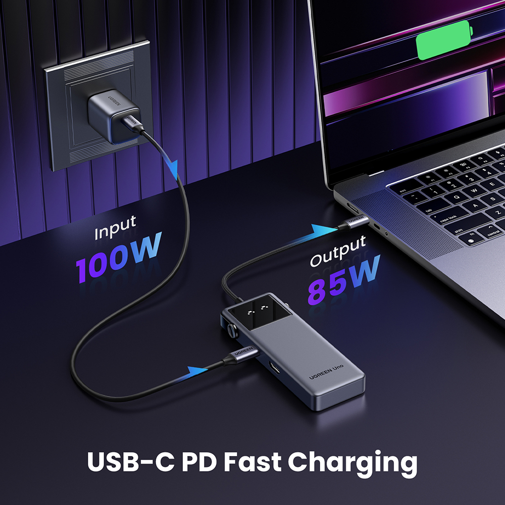 Docking Station 2x USB, 2x Type-C, HDMI, 10Gb/s, 4K, Display LED, Slot Card - Ugreen Uno 6in1 CM888 (35998) - Black [5]
