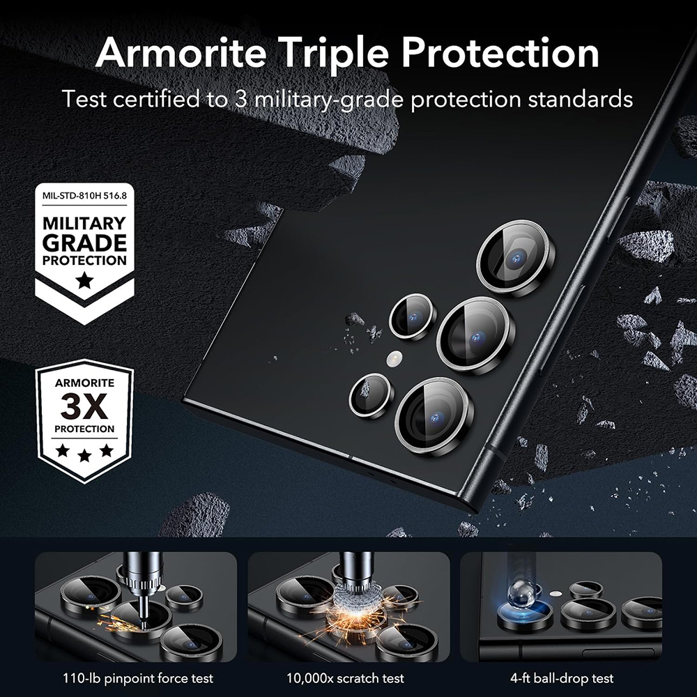 Folie Camera pentru Samsung Galaxy S24 Ultra (set 2) - ESR Lens Protector Tempered Glass - Black [5]