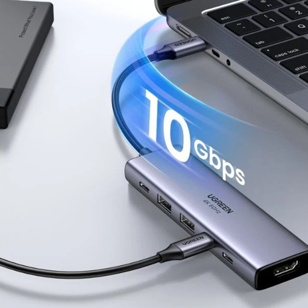 Hub USB-C la 3x Type-C, 2x USB3.2, HDMI, PD100W, 10 Gbps, 4K@60Hz - Ugreen - Gray [5]