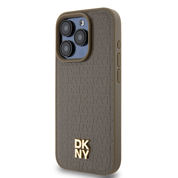Husa iPhone 15 Pro - DKNY Leather Monogram Pattern Metal Logo MagSafe  - Brown [7]