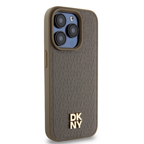Husa iPhone 15 Pro - DKNY Leather Monogram Pattern Metal Logo MagSafe  - Brown [2]