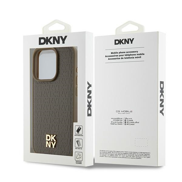 Husa iPhone 15 Pro - DKNY Leather Monogram Pattern Metal Logo MagSafe  - Brown [8]