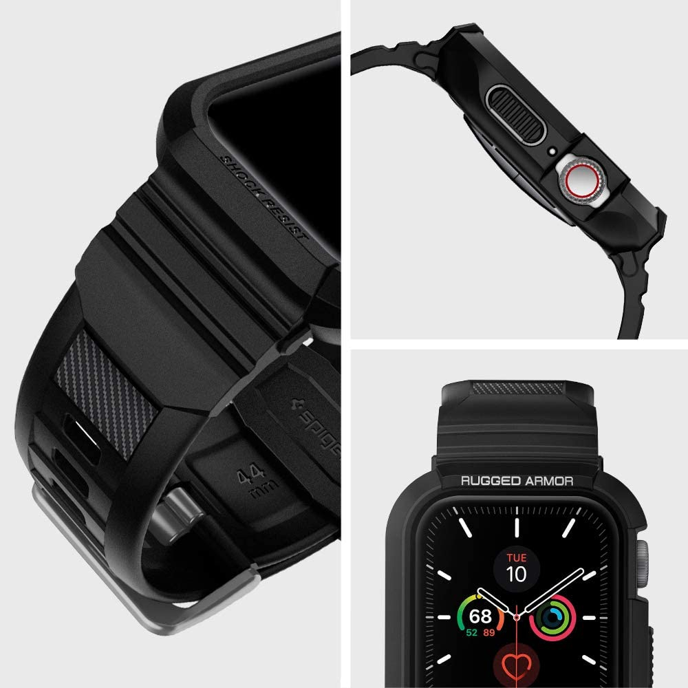 Husa pentru Apple Watch 4/5/6/7/8/9/SE/SE 2 (44/45mm) + Curea - Spigen Rugged Armor Pro - Black [4]