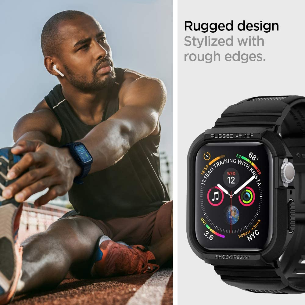 Husa pentru Apple Watch 4/5/6/7/8/9/SE/SE 2 (44/45mm) + Curea - Spigen Rugged Armor Pro - Black [3]