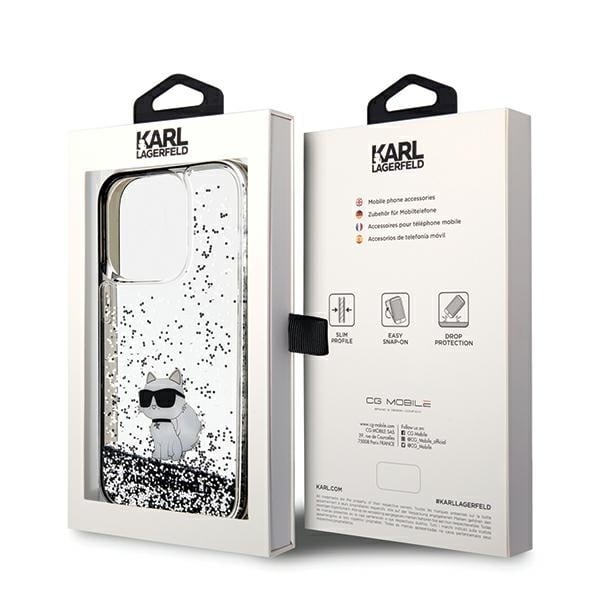 Husa pentru iPhone 14 Pro Max - Karl Lagerfeld Hardcase Liquid Glitter  - Transparent Choupette [8]