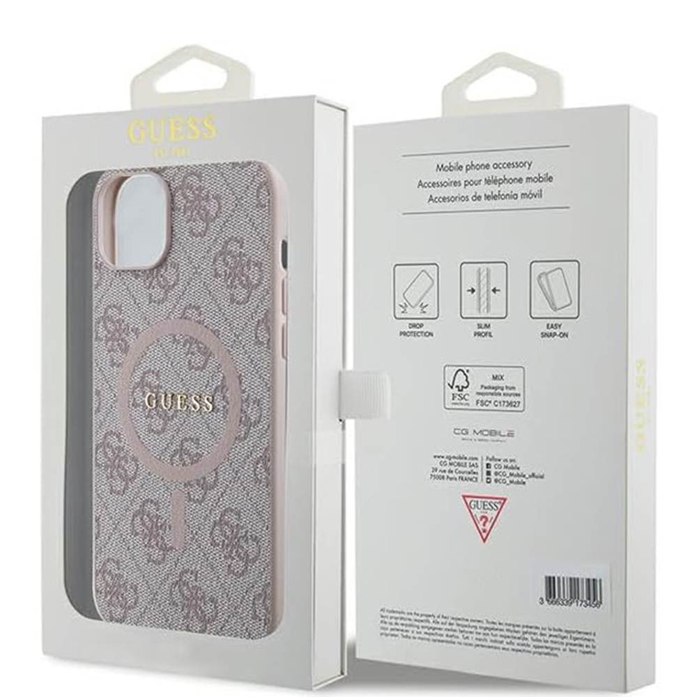 Husa pentru iPhone 15 - Guess 4G Collection Leather MagSafe  - Pink [7]
