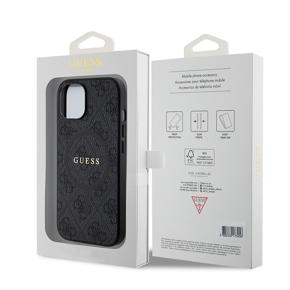 Husa pentru iPhone 15 - Guess 4G Ring Classic Logo MagSafe  - Black [7]