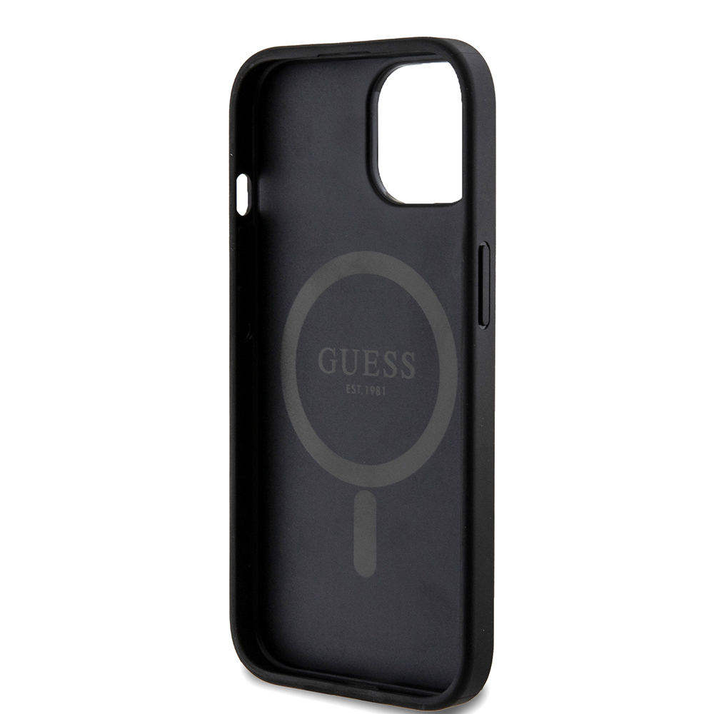 Husa pentru iPhone 15 - Guess 4G Ring Classic Logo MagSafe  - Black [6]