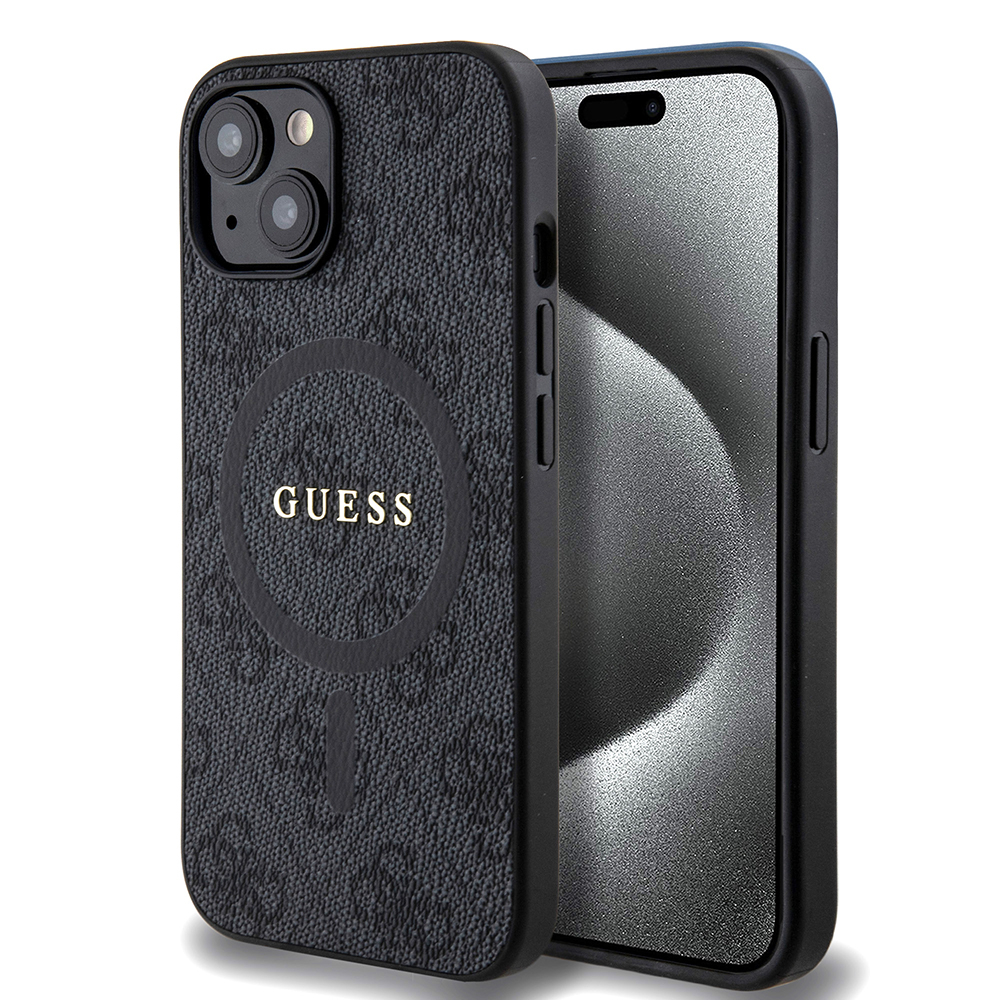 Husa pentru iPhone 15 - Guess 4G Ring Classic Logo MagSafe  - Black [1]