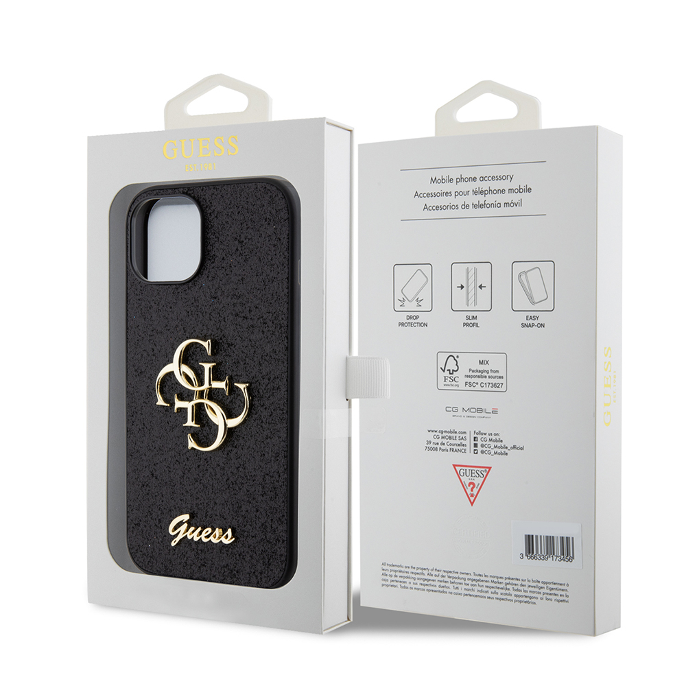 Husa pentru iPhone 15 - Guess Glitter Script Big 4G  - Black [7]