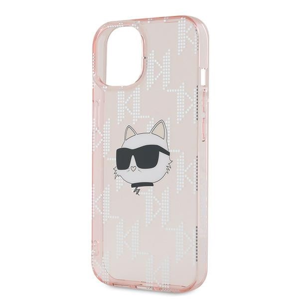 Husa pentru iPhone 15 - Karl Lagerfeld IML Luxury  - Pink Choupette Head&Monogram [2]