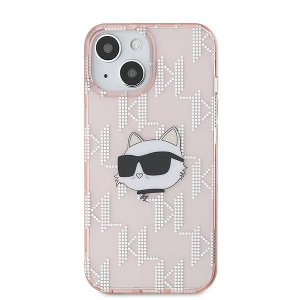 Husa pentru iPhone 15 - Karl Lagerfeld IML Luxury  - Pink Choupette Head&Monogram [3]
