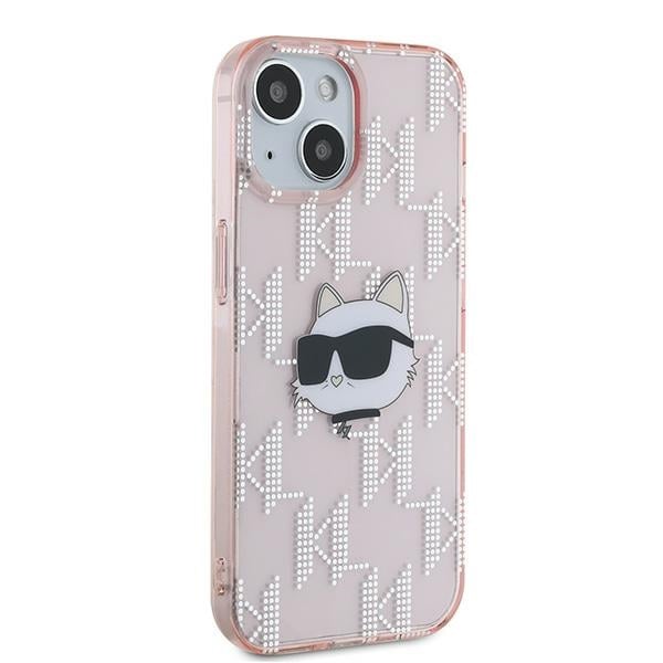 Husa pentru iPhone 15 - Karl Lagerfeld IML Luxury  - Pink Choupette Head&Monogram [7]