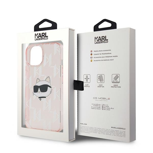 Husa pentru iPhone 15 - Karl Lagerfeld IML Luxury  - Pink Choupette Head&Monogram [8]