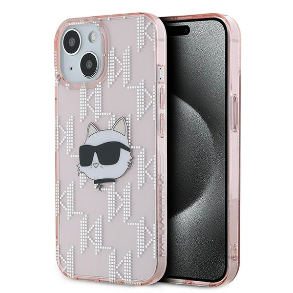 Husa pentru iPhone 15 - Karl Lagerfeld IML Luxury  - Pink Choupette Head&Monogram [1]