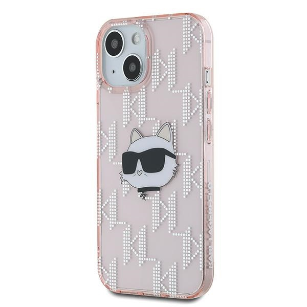Husa pentru iPhone 15 - Karl Lagerfeld IML Luxury  - Pink Choupette Head&Monogram [5]