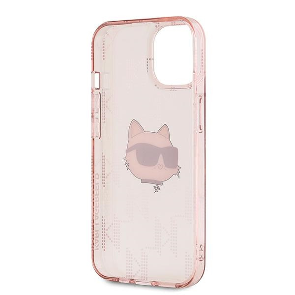 Husa pentru iPhone 15 - Karl Lagerfeld IML Luxury  - Pink Choupette Head&Monogram [4]