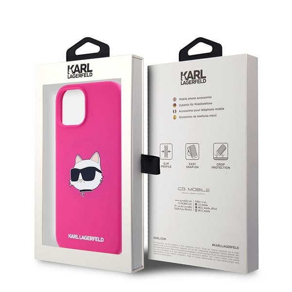 Husa pentru iPhone 15 Plus - Karl Lagerfeld Silicone MagSafe  - Fuschia Choupette Head [7]