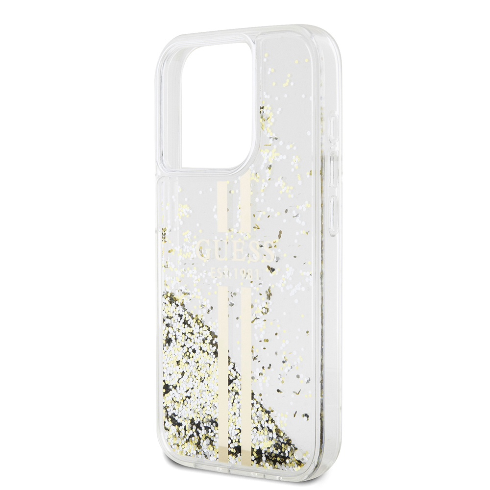 Husa pentru iPhone 15 Pro - Guess Liquid Glitter Gold Stripes  - Transparent [5]