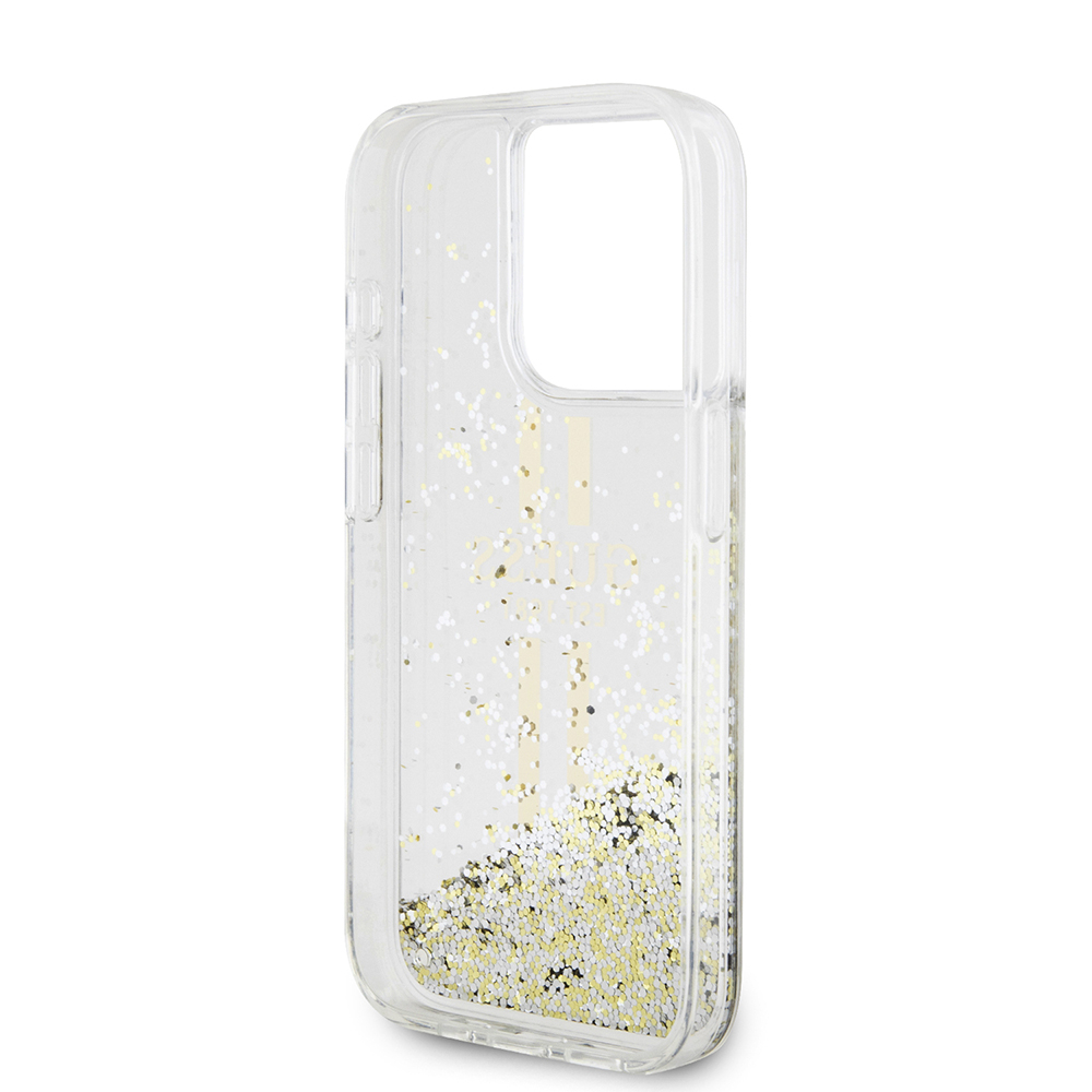 Husa pentru iPhone 15 Pro - Guess Liquid Glitter Gold Stripes  - Transparent [6]