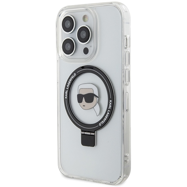 Husa pentru iPhone 15 Pro - Karl Lagerfeld Hardcase Ring Stand MagSafe  - White Karl Head [5]