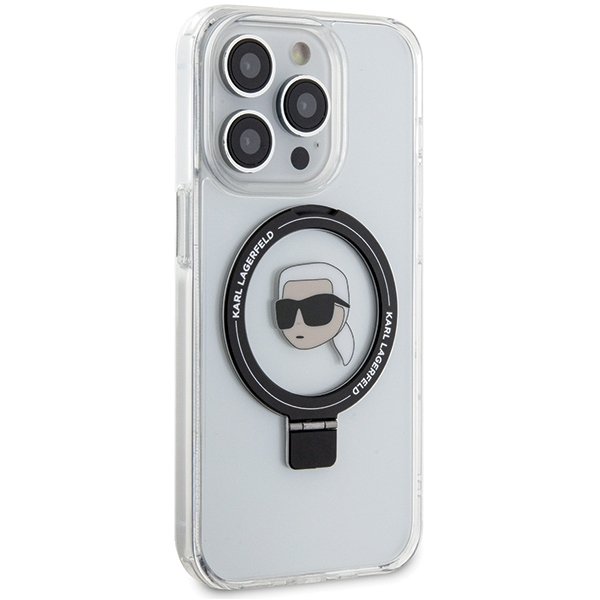 Husa pentru iPhone 15 Pro - Karl Lagerfeld Hardcase Ring Stand MagSafe  - White Karl Head [6]