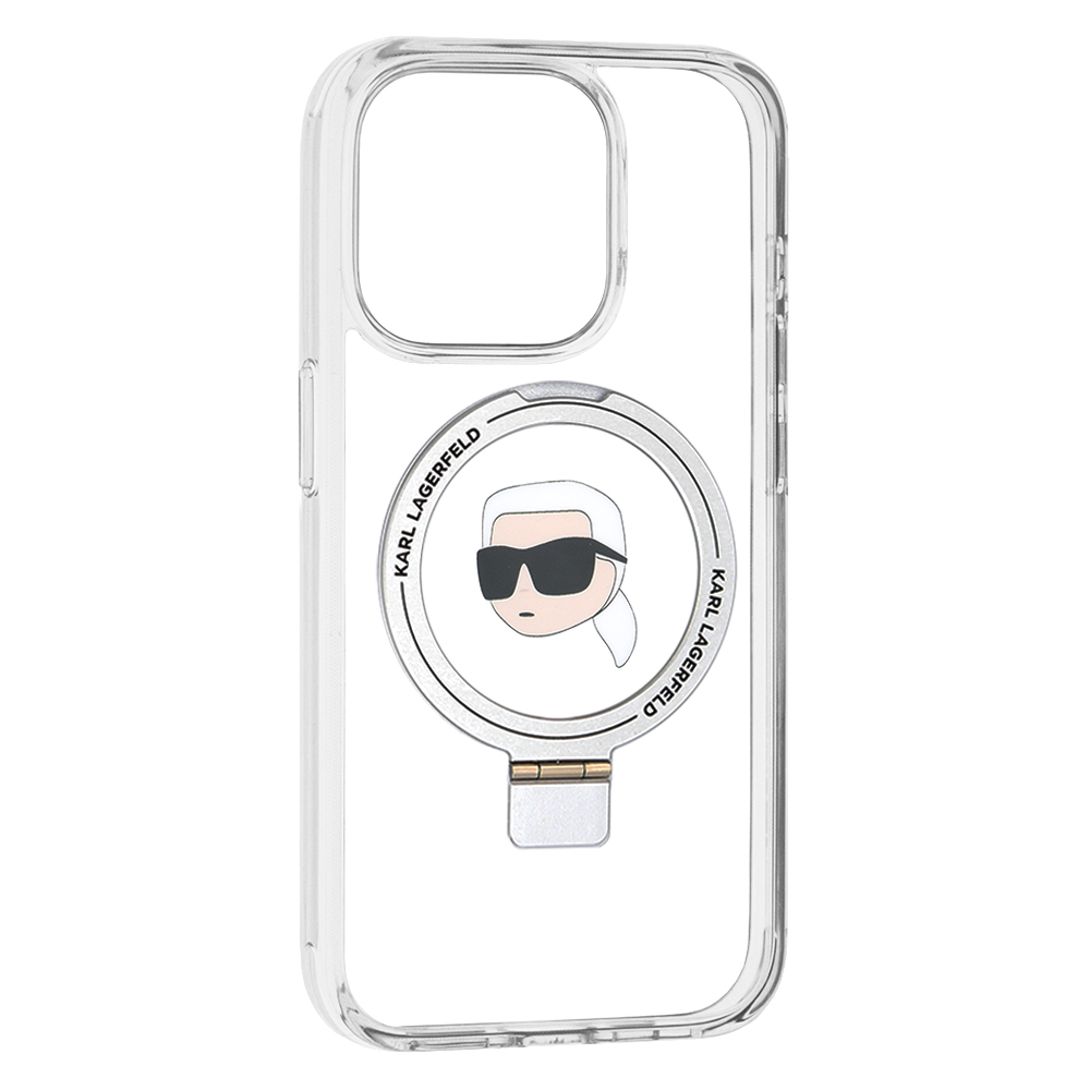 Husa pentru iPhone 15 Pro - Karl Lagerfeld Hardcase Ring Stand MagSafe  - White Karl Head [2]