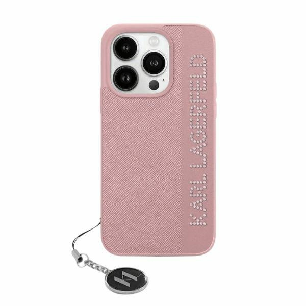 Husa pentru iPhone 15 Pro - Karl Lagerfeld Saffiano Rhinestones&Charm  - Pink [1]