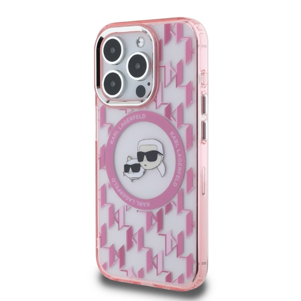 Husa pentru iPhone 15 Pro Max - Karl Lagerfeld IML MagSafe  - Pink Monogram Karl&Choupette Head [2]