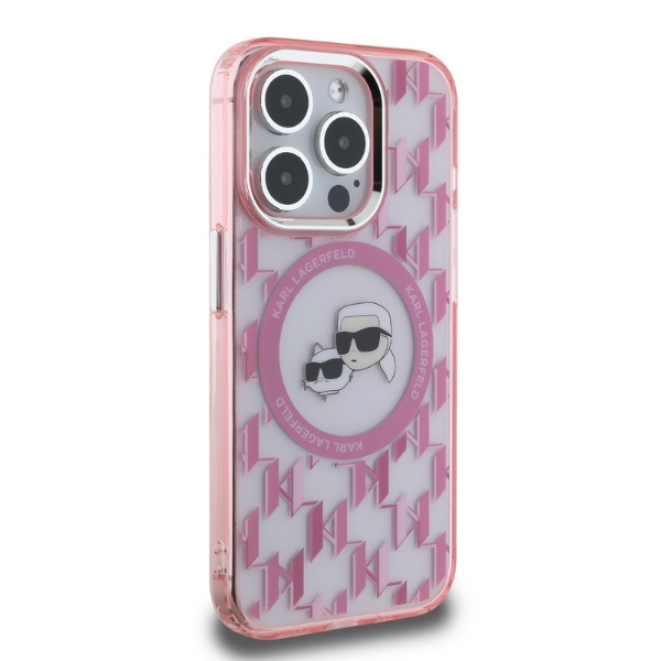 Husa pentru iPhone 15 Pro Max - Karl Lagerfeld IML MagSafe  - Pink Monogram Karl&Choupette Head [4]