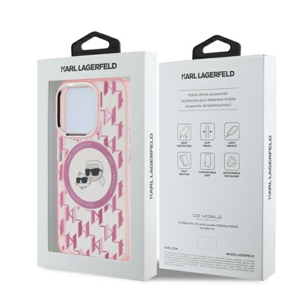 Husa pentru iPhone 15 Pro Max - Karl Lagerfeld IML MagSafe  - Pink Monogram Karl&Choupette Head [5]