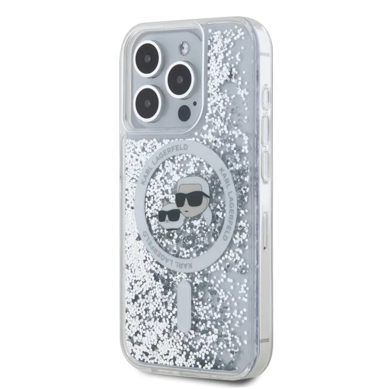 Husa pentru iPhone 15 Pro Max - Karl Lagerfeld Liquid Glitter MagSafe  - Transparent Karl&Choupette Head [3]